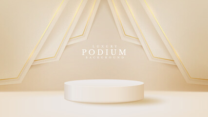 White podium display product and sparkle golden line scene, Realistic 3d luxury style background, vector illustration for promoting sales and marketing.