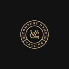 vintage badge design. initial letter vlc cvl logo template.