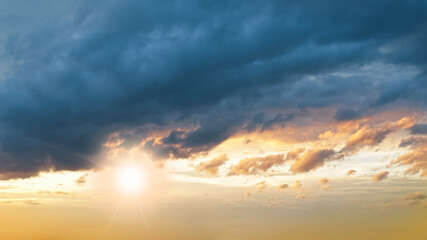 Dramatic sky nature of Thunder storm clouds, Sun halo and Overcast in rainy season, Fantastic...