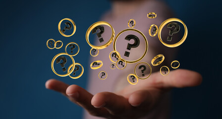 solving problem with digital question marks 3D rendering