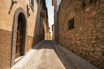 Interesting view of the street of Norcia, Umbria