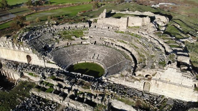 Ruins of ancient greek amphitheater at Miletus on the western coast of Anatolia, Turkey