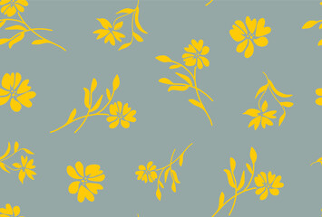 Abstract Hand Drawing Spring Flowers and Leaves Seamless Vector Pattern Isolated Background