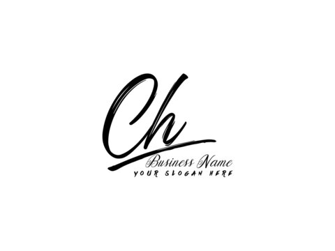 Initial CH Brush Logo, Signature Ch Letter Logo Template Vector Stock