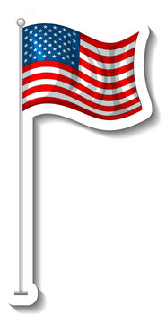 Flag of United States of America with pole isolated