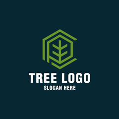 Letter P with tree logo template on modern style 