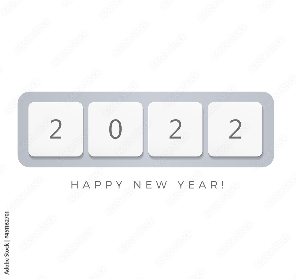 Poster 2022 computer keyboard buttons, happy new 2022 year creative poster design for gui of it business ho
