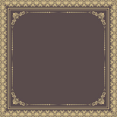 Classic vector golden square frame with arabesques and orient elements. Abstract ornament with place for text. Vintage golden pattern