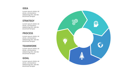 Creative concept for infographic with 5 steps, options, parts or processes. Business data visualization.