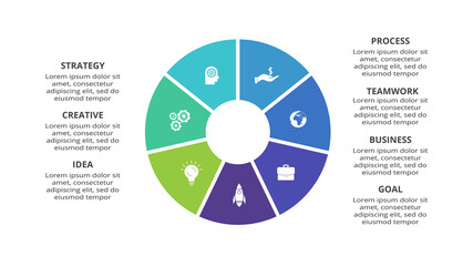 Creative concept for infographic with 7 steps, options, parts or processes. Business data visualization.