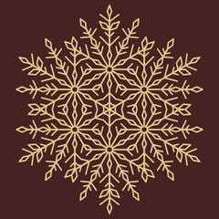 Round vector snowflake. Abstract winter ornament. Colored golden snowflake