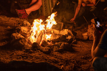 Bonfire. The fire. Flames. Burning firewood.