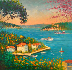 Original oil painting The Italian sea view