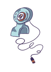 Fototapeta premium Illustration vectorielle de webcam en couleurs. Travail à la maison. École en ligne. Télétravail. Rentrée.