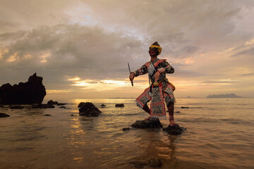 Art culture Thailand Dancing in masked khon in literature Ramayana,Thailand.