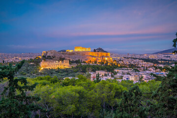 Fototapeta na wymiar Downtown Athens city skyline in Greece at sunset