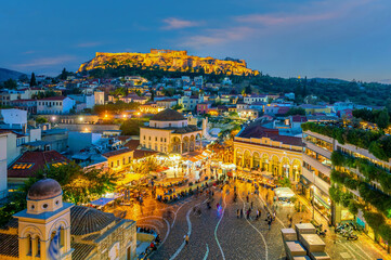 Naklejka premium Downtown Athens city skyline in Greece at sunset