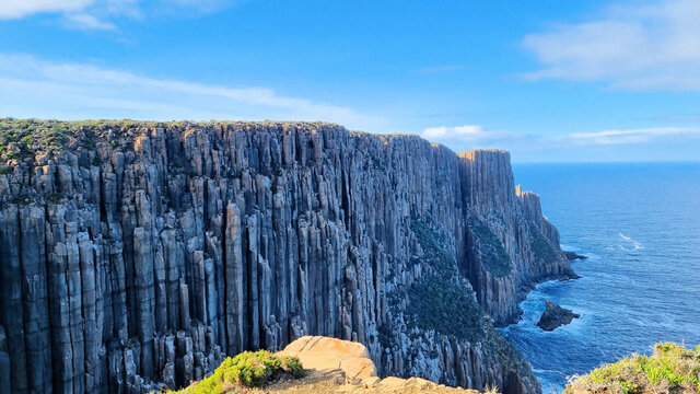 Rugged Coastline and diorite cliffs at Cape Raoul on the Tasman Peninsula Near the Ocean. Tasmania Australia