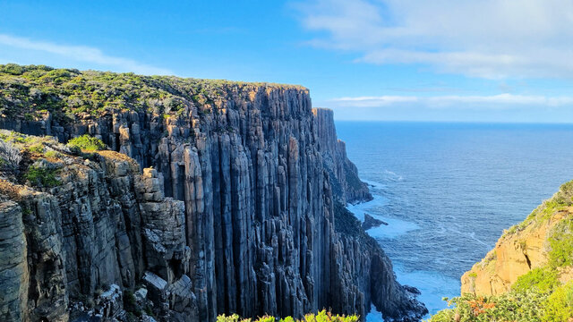 Rugged Coastline and diorite cliffs at Cape Raoul on the Tasman Peninsula Near the Ocean. Tasmania Australia