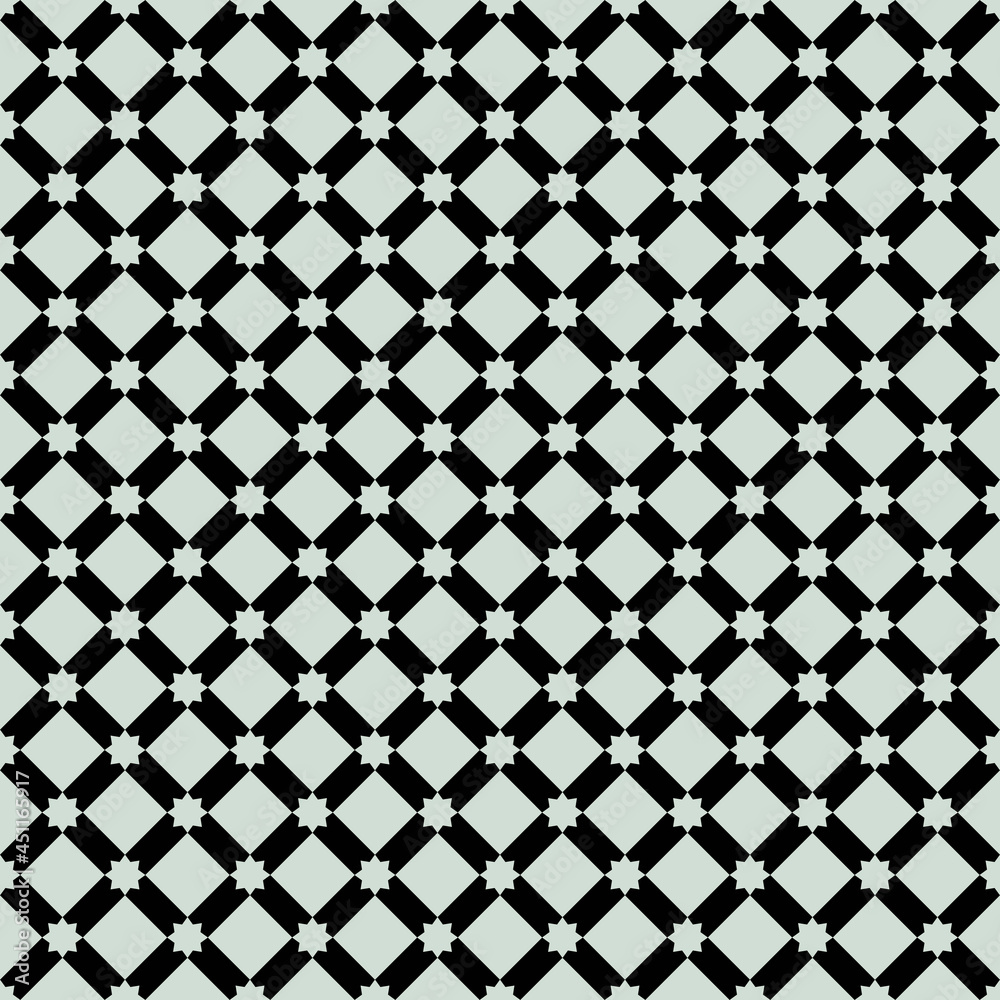 Poster white rhombs and eight rays stars. vector black and white diagonal shapes. repeated sample.