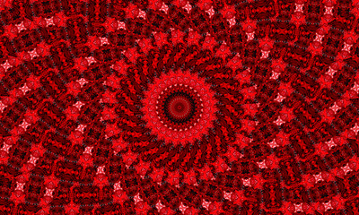 Vivid blood red fractal kaleidoscope, digital artwork for creative graphic design