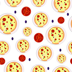 Seamless pizza pattern with tomatoes and olives