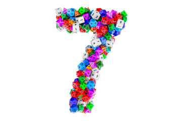 Number 7, from colored roleplaying dice. 3D rendering