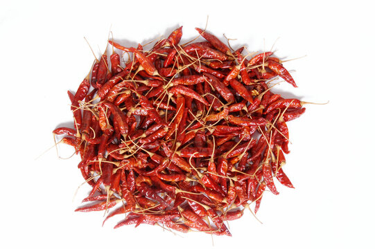 Dry chilli & powder with white bowl on white background top view 