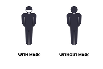 Icon of a person with a mask and without a mask. Vector graphics on white background