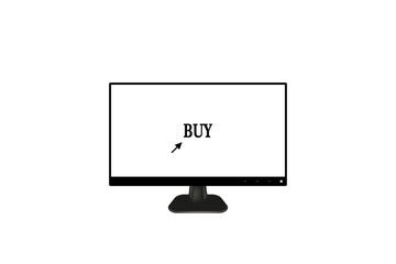 Shopping with store application. monitor PC with text on screen BUY. Vector illustration on white background