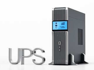 Uninterruptible power supply UPS isolated on white background. 3D illustration - obrazy, fototapety, plakaty