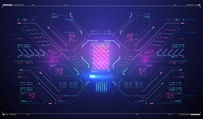 Head up screens for video and games. Abstract tech background. Cyberpunk Sky-fi illustration. Futuristic abstract technology Template. Futuristic VR display. HUD User Interface. High tech frame.