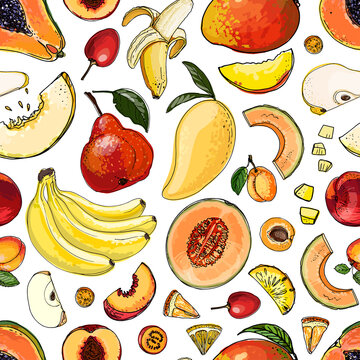 Seampless pattern vector vegetable fruit food.