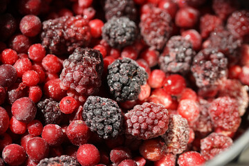 Frozen berry mixture in hoarfrost