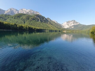 mountain lake in the middle of austrian alps , vorderer langbathsee