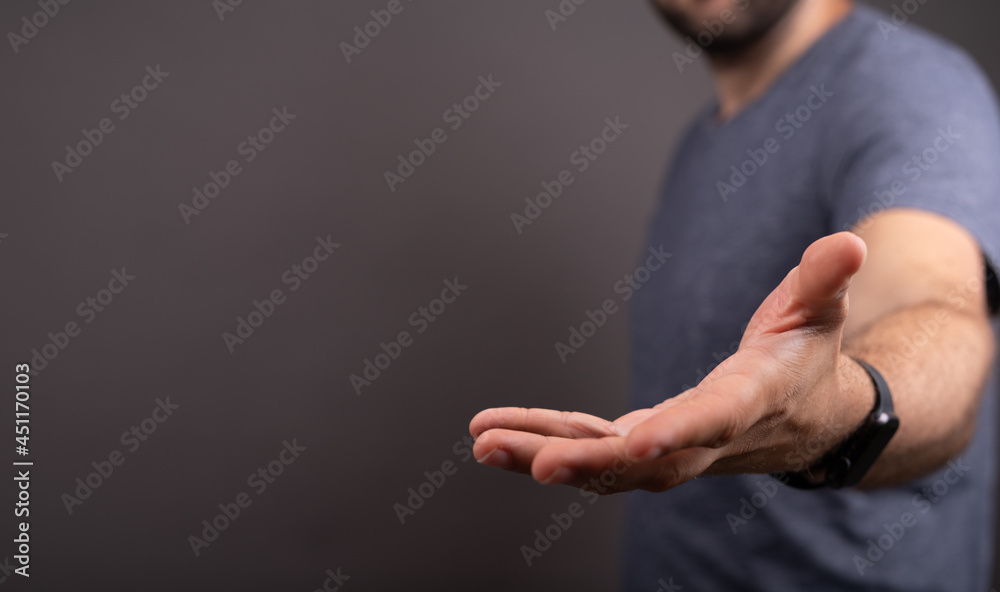 Aufkleber man showing his empty hand.