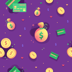 Pattern about money on a purple background