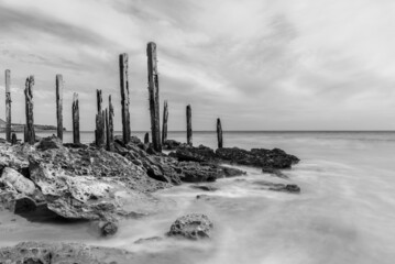 Port Willunga Beach & The Old Jetty, South Australia - Black and White