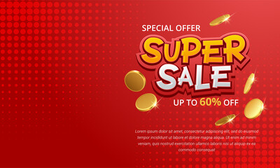 Super sale horizontal banner with discount