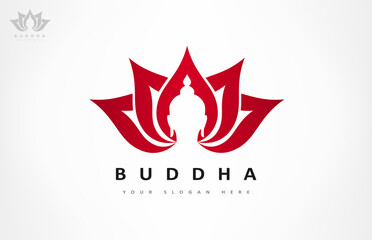 Buddha and lotus flower logo vector design - obrazy, fototapety, plakaty