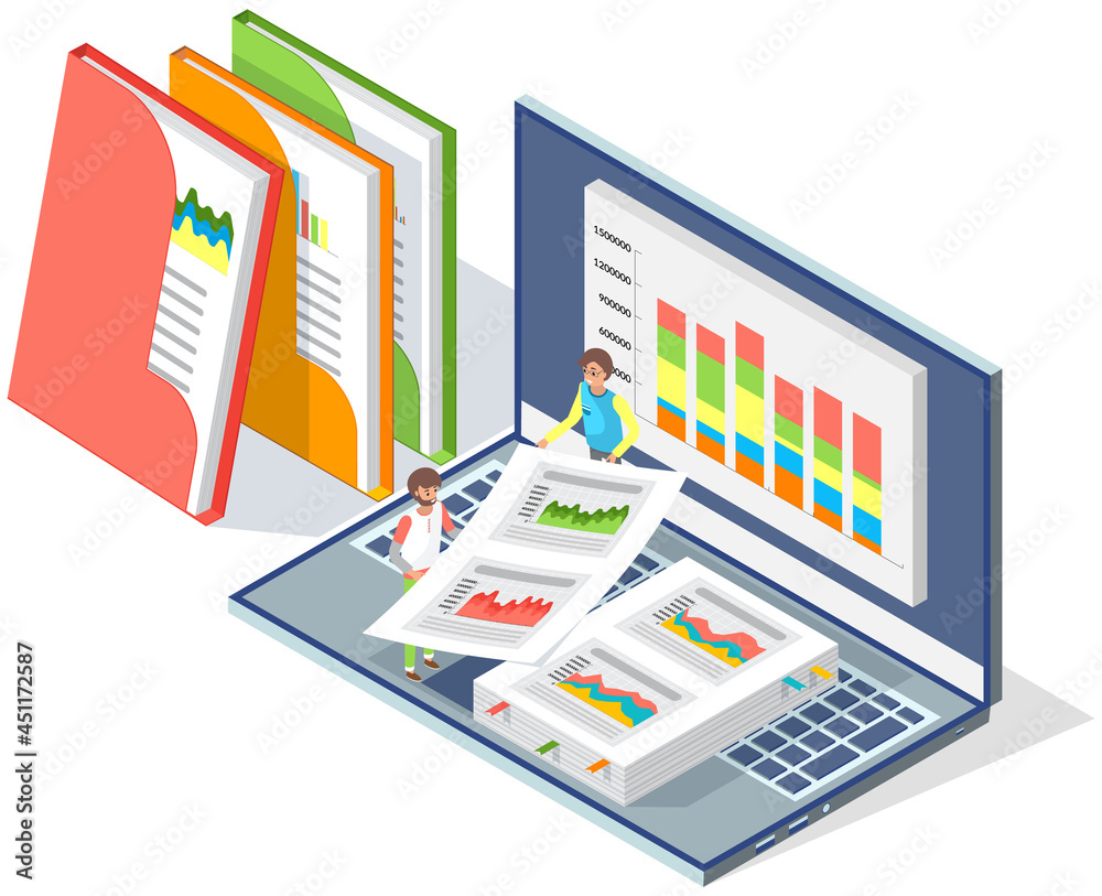 Poster visualize with business analytics. work with statistical data analysis, changing indicators. analyze