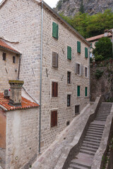 Fototapeta na wymiar Stone stairs in the Old Town of Kotor. Montenegro 