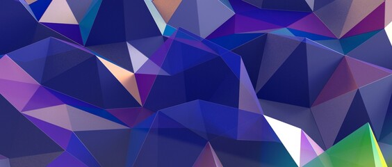 Abstract crystal background with refracting light and highlights in purple and yellow colors