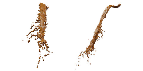 Chocolate Splash with droplets 3d rendering. 3d illustration.