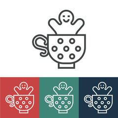 Line icon tea with cookies in shape of man