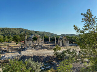 Fototapeta na wymiar Stratonikeia Ancient City, known as City of Gladiators, who hosted many civilizations throughout history in Yatagan, Mugla, Turkey