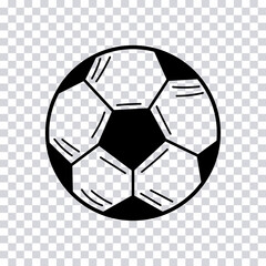 Hand drawn Soccer Ball isolated on transparent background. Sketch. Vector illustration.
