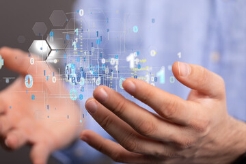 Digital cyberspace with particles and Digital data network connections concept.