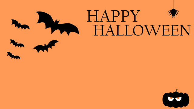 Happy halloween banner or party invitation with copy space. vector illustration of bats, spider and pumpkin