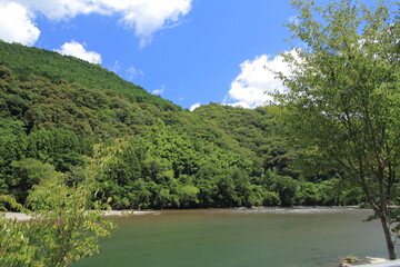 Fototapeta na wymiar 高知県四万十市江川崎から見た四万十川の風景